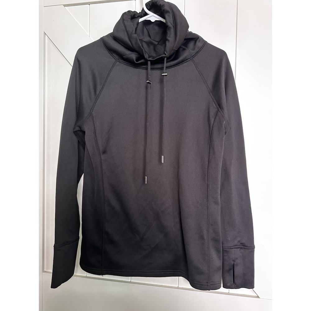Athleta Women Sz S Black‎ Cowl Neck Sweatshirt Thumb Holes Activewear Loungewear